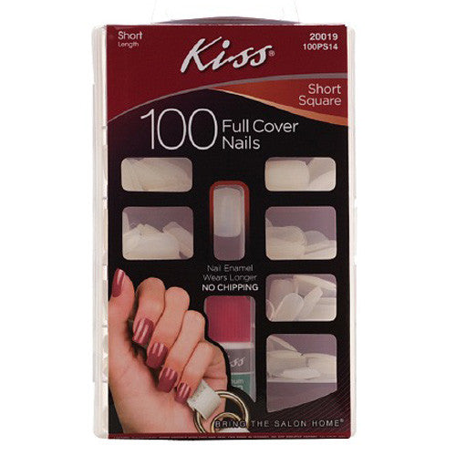 Kiss 100 Full Cover Nails Short Length, Short Square - 1 Set